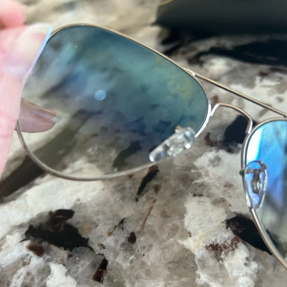 Ray-Ban Aviator Silver Frame Sunglasses with Blue Lenses - Picture 7 of 8